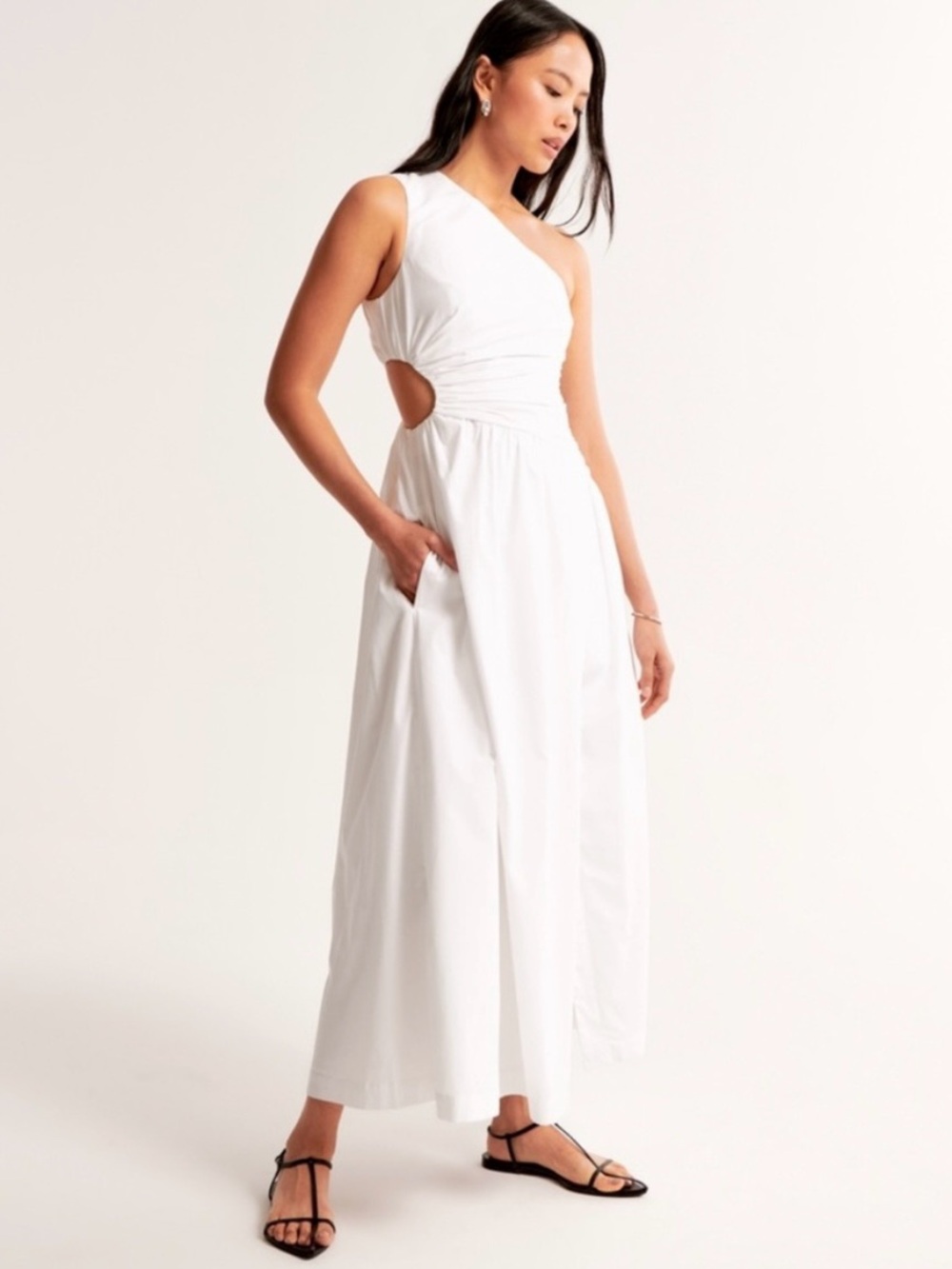 Abercrombie & Fitch White One-Shoulder Maxi Dress